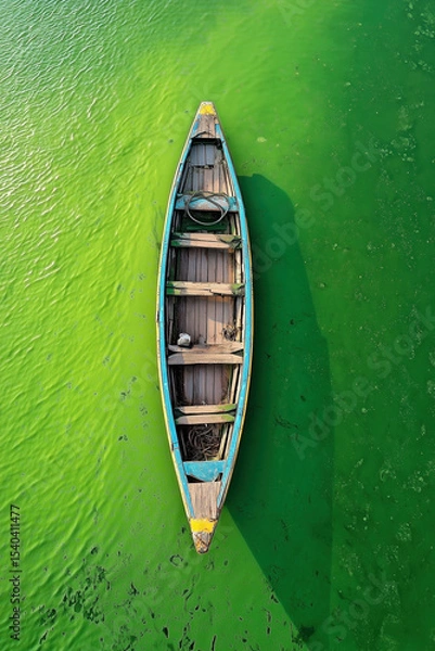 Obraz A boat on the river, view from above