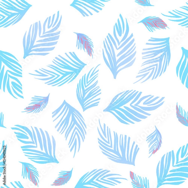 Fototapeta Seamless vector background with blue  leaves on white 