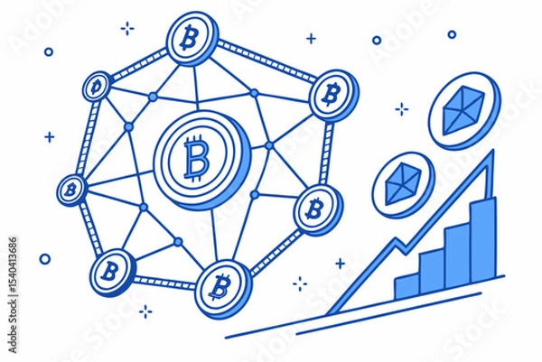 Obraz Bitcoin cryptocurrency network and growth chart