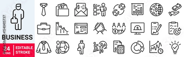 Fototapeta Business web line icons set. Editable stroke. Vector illustration