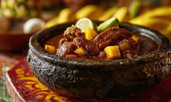 Fototapeta Mole Manchamanteles - "Tablecloth stainer" mole, made with fruits like pineapple and plantains.