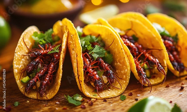 Fototapeta Taco de Hormigas Chicatanas - Tacos filled with flying ants, a delicacy in Oaxaca.