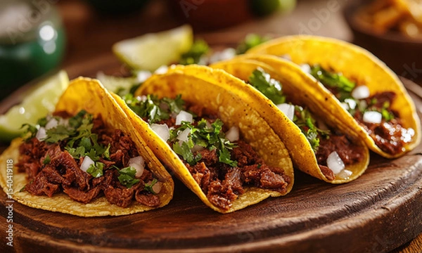 Fototapeta Tacos de Cecina - Tacos filled with salted, dried beef or pork, a specialty of Morelos.
