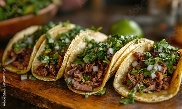 Fototapeta Tacos de Cecina - Tacos filled with salted, dried beef or pork, a specialty of Morelos.