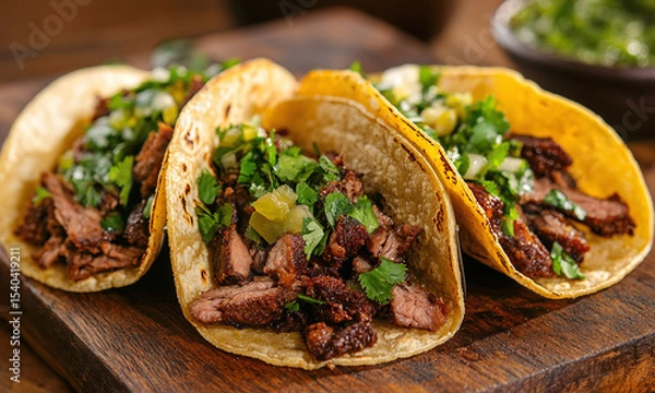Fototapeta Tacos de Cecina - Tacos filled with salted, dried beef or pork, a specialty of Morelos.