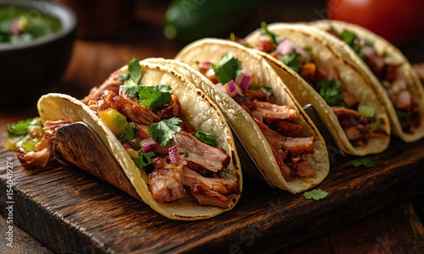Fototapeta Tacos de Chamorro - Tacos filled with braised pork shank, tender and juicy.