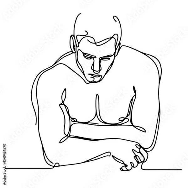 Fototapeta Impatience: man in theatrical pose of disgust and rejection — minimalist single black line drawing. One line art.