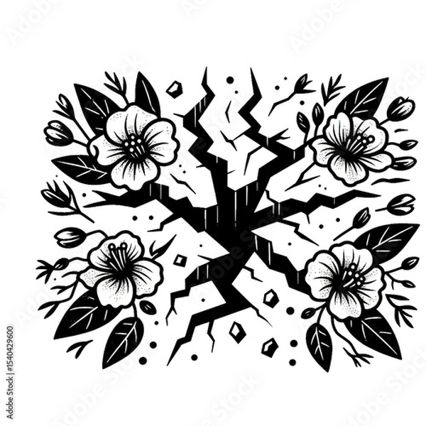 Obraz crack, black and white, image, vector, wallpaper