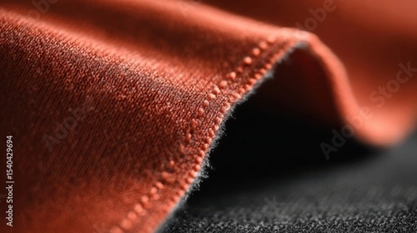 Fototapeta Close-up view revealing intricate edge seam of a stretch fabric, showcasing its texture and craftsmanship in detail