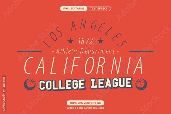 Fototapeta Vintage college sports text design with bold typography. Fully editable vector ideal for athletic apparel, team logos, and retro-themed graphic projects