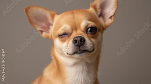 Fototapeta Charming Chihuahua with playful expression, showcasing its unique personality and adorable features. This small dog exudes confidence and charm
