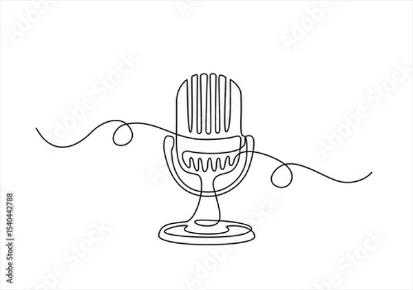 Obraz Podcast. Continuous one single line drawing Retro microphone logo icon, vector illustration concept. Hand drawn one line vector.Editable stroke