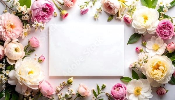 Fototapeta Floral Frame with Blank Card, and Spring.