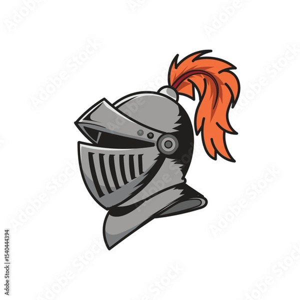 Fototapeta Medieval knight helmet with feathers, isolated on white background