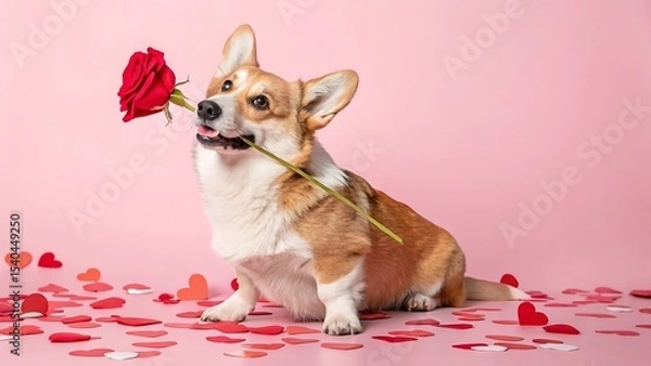 Obraz chihuahua puppy with pink rose