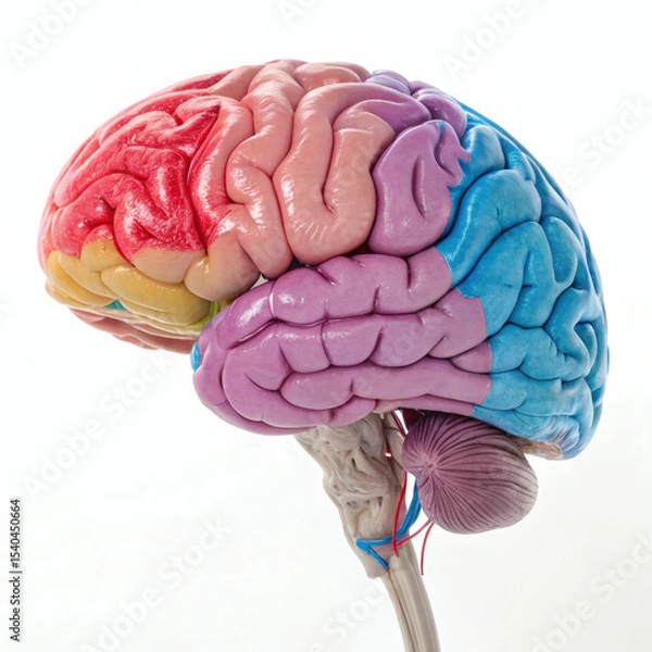 Fototapeta 3D Colorful Human Brain Symbolizing Intelligence, Neurology, and Mental Health on White Background