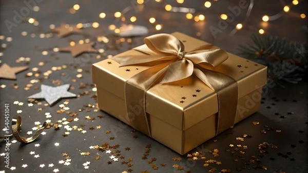 Obraz gift box with golden ribbon