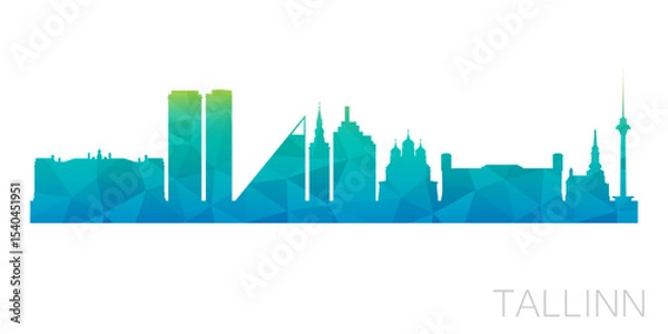 Fototapeta Tallinn, Estonia Low Poly Skyline Clip Art City Design. Geometric Polygon Graphic Horizon Icon. Vector Illustration Symbol.