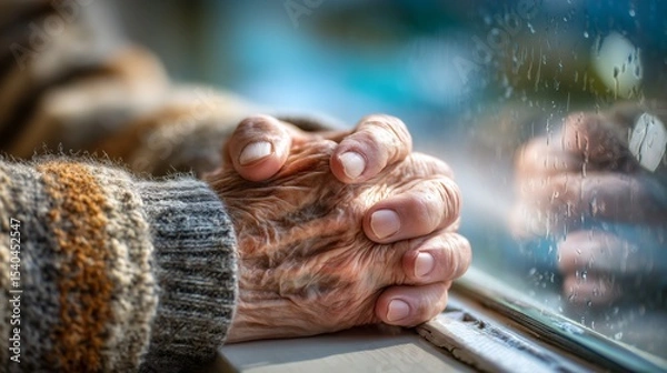 Obraz Reflective moments of an elderly person home environment emotional portrait intimate viewpoint contemplation and nostalgia