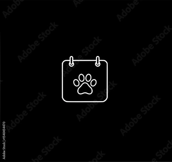 Obraz Pet Calendar Reminder: A minimalist line art illustration depicts a calendar with a paw print, symbolizing pet appointments or events, in a simple monochrome style.