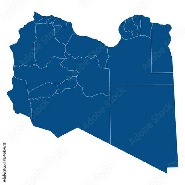 Fototapeta Libya map in district region administrator. Map of Libya district region administrator in blue color
