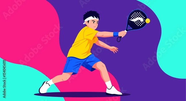 Fototapeta Dynamic Padel Player in Action Illustration Colorful Background