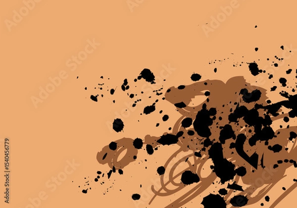 Fototapeta Abstract background with doodles and ink drops