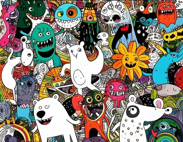 Obraz Monsters abstract doodle art pattern.