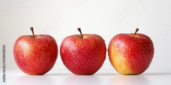 Obraz Fresh Apples Trio: A perfectly composed photograph features three ripe, juicy red apples, showcasing the natural beauty and simple elegance of fresh produce.
