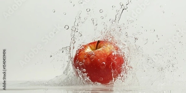 Obraz Apple Splash: A vibrant splash envelops a crisp, red apple as it hits the water's surface, capturing a fleeting moment of freshness and vitality.