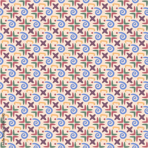Obraz Colorful Abstract Geometric Seamless Pattern, Hand-Drawn Doodle Style Repeating Design for Fabric, Wallpapers, Wrapping Paper, Stationery, Scrapbooking, Digital Backgrounds, and Home Decor Projects