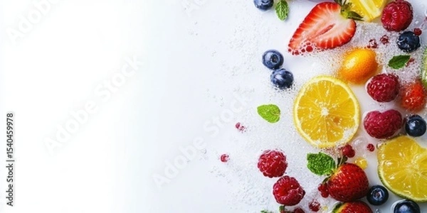 Obraz Colorful Fresh Fruits: A vibrant array of fresh, colorful fruits artfully arranged in a visually stunning display, capturing the essence of health and natural deliciousness.