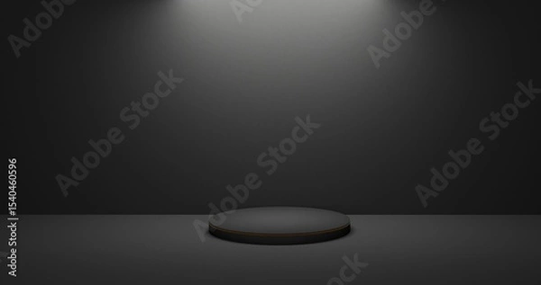 Fototapeta Black Round Podium under Studio Spotlight for Product Display Presentation 3D Render