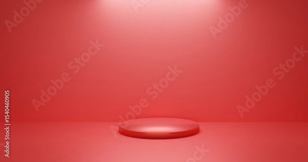 Fototapeta Red Stylish Pedestal with Focus Light for Luxury Item Presentation and Display 3D Render