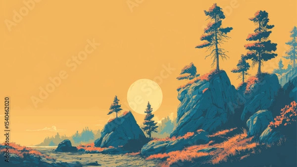 Fototapeta Mountain landscape composition