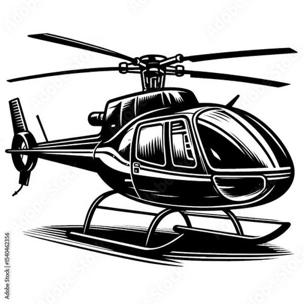 Obraz vector illustration of a helicopter, helicopter, black and white, image, vector, wallpaper