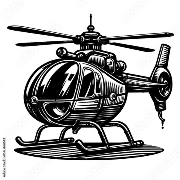 Obraz vector illustration of a helicopter, helicopter, black and white, image, vector, wallpaper