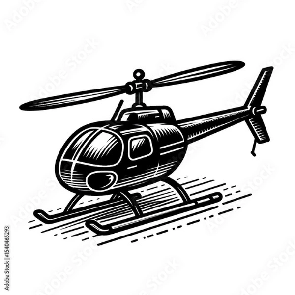 Obraz vector illustration of a helicopter, helicopter, black and white, image, vector, wallpaper