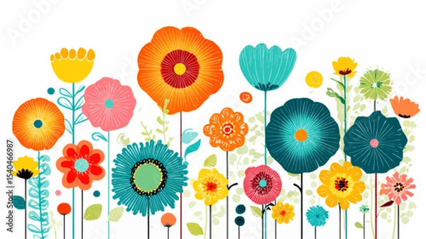 Fototapeta Abstract decorative composition with colorful flowers and floral elements
