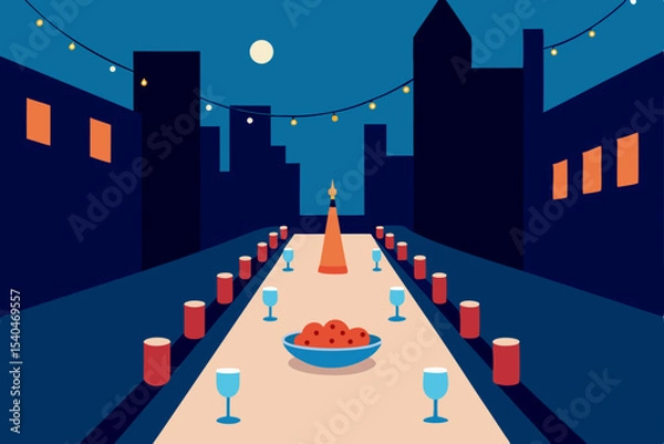 Obraz a holiday dinner served on a long table down the