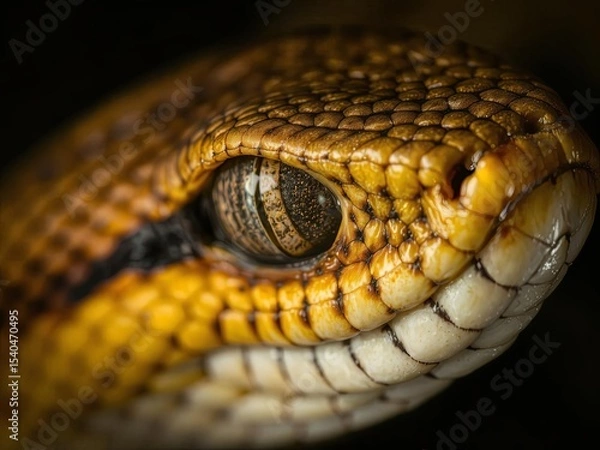 Fototapeta Close-up of snake eye and scales under intense studio lighting, extreme texture detail, sharp macro photography style, Ai Generate.