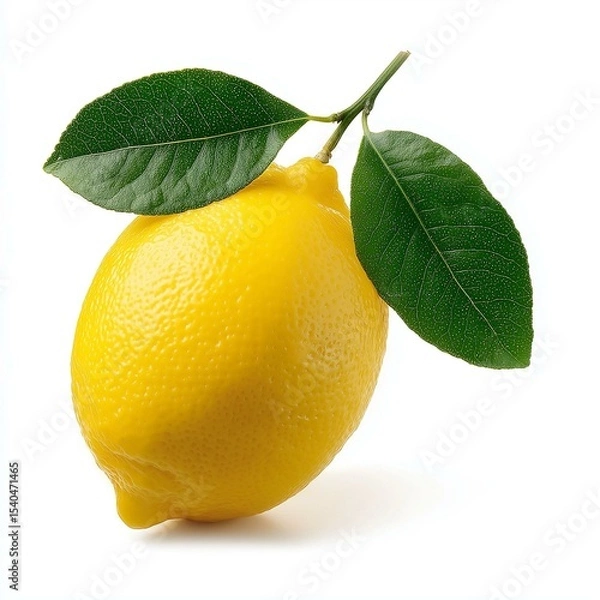 Obraz Fresh lemon with vibrant yellow color and green leaves, perfect for adding flavor or zest to dishes and drinks.