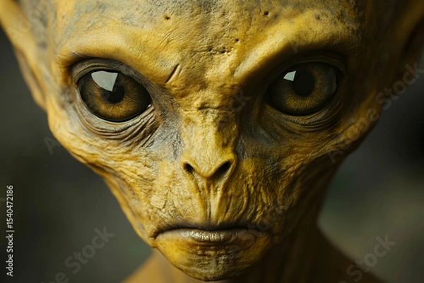 Obraz Close-up portrait of mythical yellow alien with large eyes and textured skin