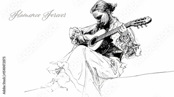 Fototapeta A stylized flamenco guitarist playing guitar