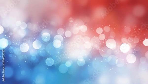 Fototapeta Red, white, and blue bokeh lights, soft USA patriotic celebration background, abstract festive texture, Independence Day theme, joyful, glowing design.


