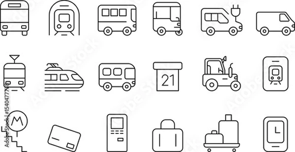Fototapeta Public Service and Municipal Transport Line Icons Set — Thin Linear Vector Symbols of Travel and Transit