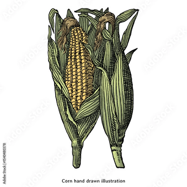 Fototapeta Corn on the Cob Vintage Botanical Illustration – Hand Drawn Maize with Husk