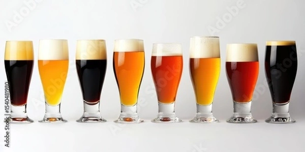 Obraz Craft Beer Flight: A stunning array of craft beers, each offering a unique flavor profile and color, is presented in elegant glassware. Captured in a studio setting.