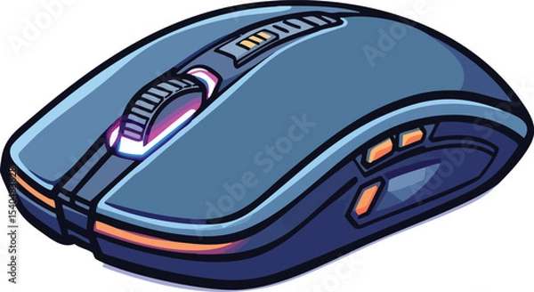 Fototapeta Modern wireless gaming mouse illustration on white background designed for digital interface.