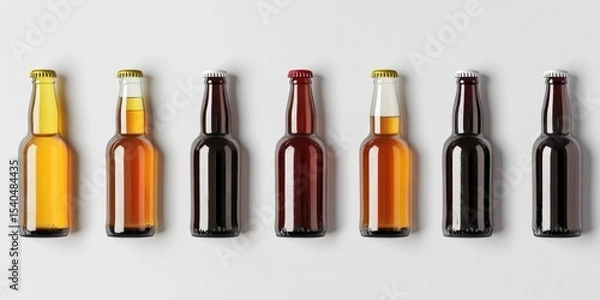 Obraz Craft Beer Display: A visual symphony of amber hues, showcasing an array of craft beer bottles.